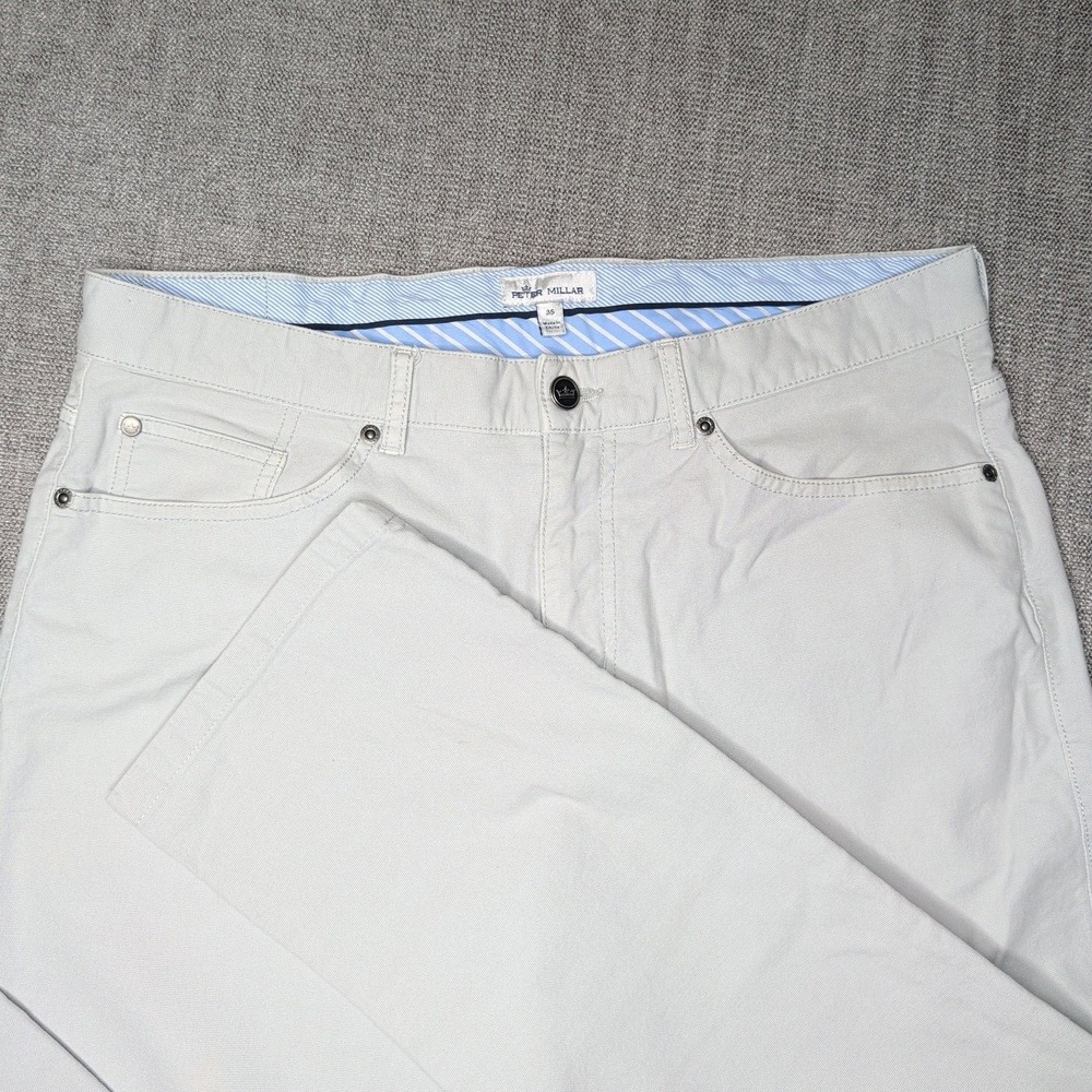 Peter Millar Mens Five Pocket Pants Stone Gray Straight Leg Size 35x30 Luxury